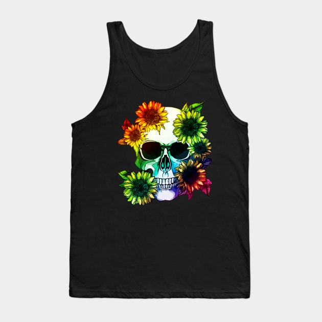 floral skull, cool skull, raimbow sunflowers skull mask face Tank Top by Collagedream